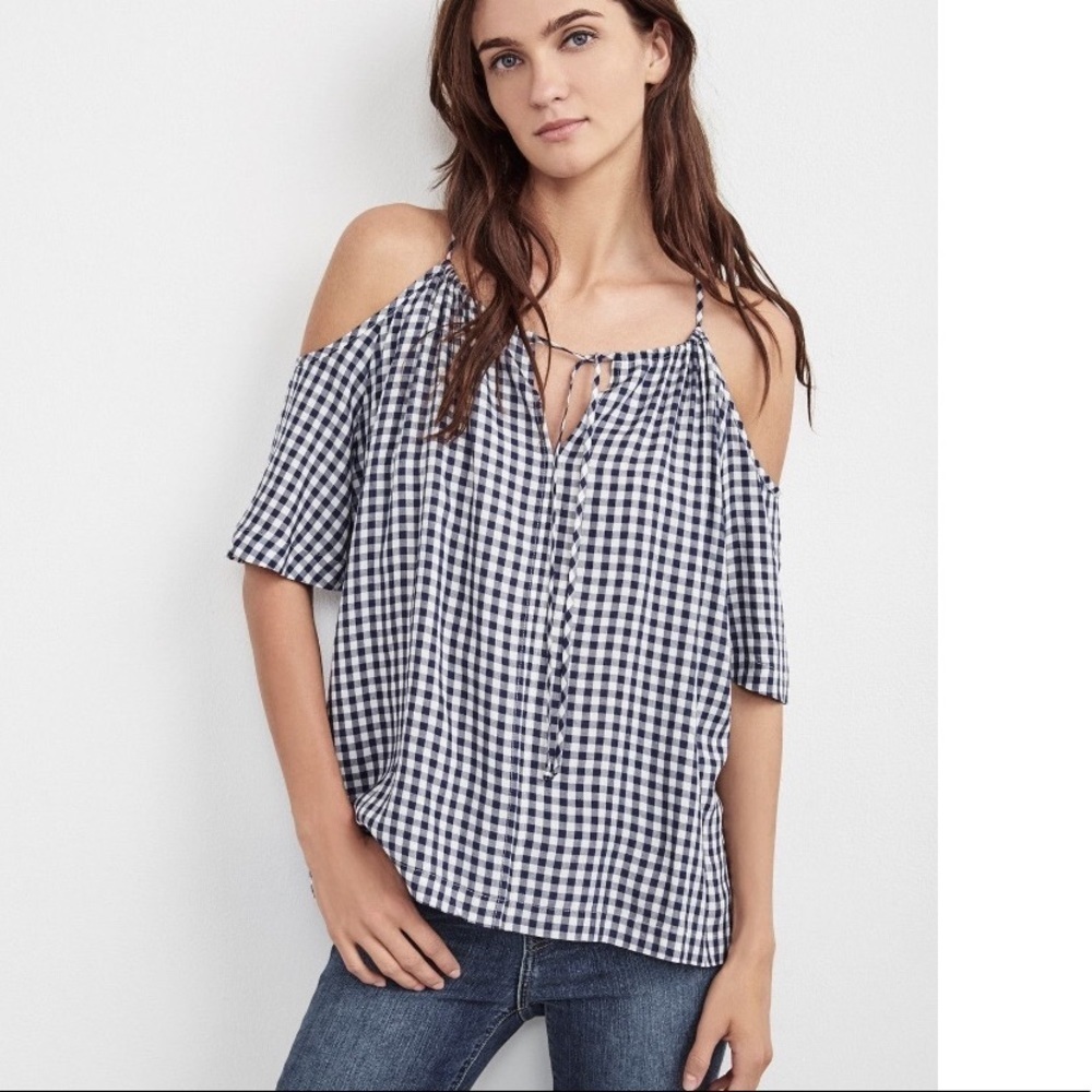 Velvet Anthropologie Gingham Cold Shoulder Blouse